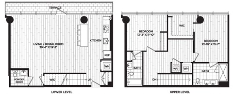 Floor plan for 2 beds, 2.5 baths, 1640 sqft
